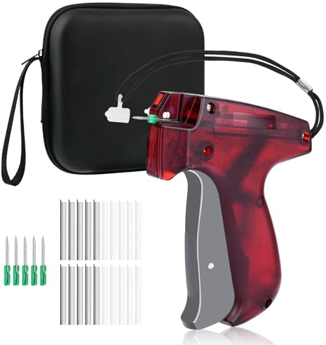 BEVTEE Stitch Gun for Clothes Mini, Micro Stitch Sewing Gun Quick Clothing Fixer, Fabric Stapler, Hemming Tool Includes 1000 Black Fasteners & 1000 White Fasteners & 5 Needles & 1 EVA Zipper Bag, Red