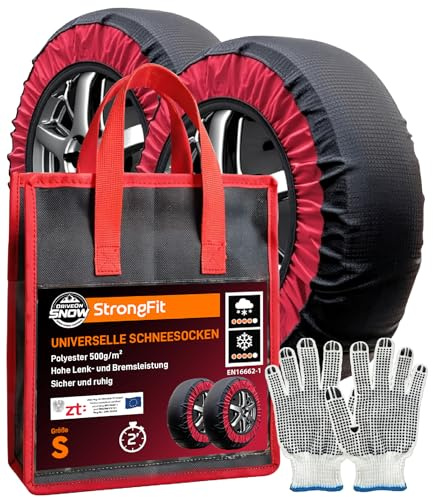 Chaussettes de Neige Textile Homologuées EN 16662-1 Taille S Chaussette Pneu Voiture - DriveonSnow StrongFit Meilleure Adhérence Zones Renforcées Montage Rapide 2 Minutes Haute Sécurité + Gants