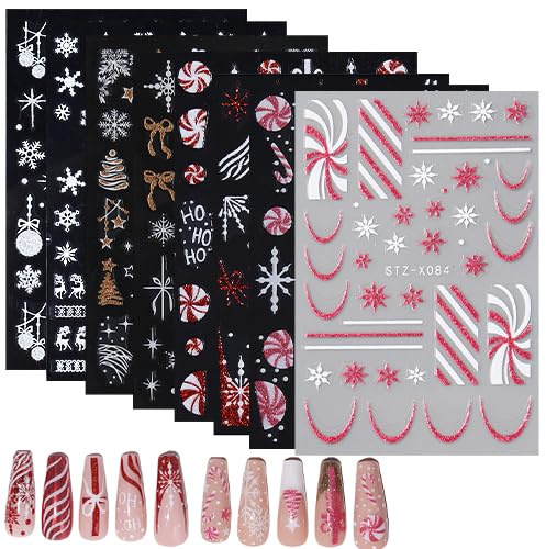 FOSDICK 8 Stück Nagelaufkleber Weihnachten, 3D Nagel Sticker Weihnachten, Weihnachts Nägel Schneeflocke Elch Weihnachtskugel, Nageldesign Maniküre Nagelsticker Winter für Frauen