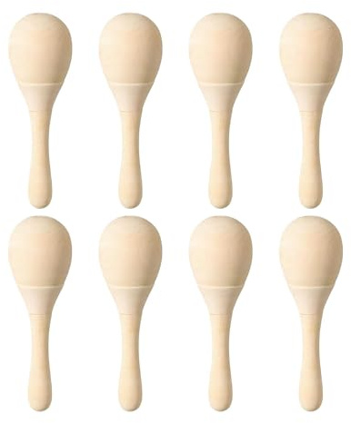 ＡＷＨＡＯ 8 Stück Holz Maracas, Unlackierte, Leere Maracas mit Knackigem Blasklang für Kinder Und Erwachsene, DIY Handpercussion Rasseln Zum Bemalen, S