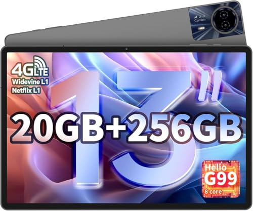 LMHTRADE Tablette T65MAX 13 Pouces, 20 Go + 256 Go/TF 1TB, Tablette de Jeu Helio G99 Octa-Core, Charge Rapide 10000mAh / 18W, Grandes tablettes Android 14 8 + 13MP - Métal