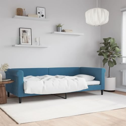 QJBSAVVA Tagesbett 90x200 Blau Samtbezug Metall-Massivholz-Gestell Lattenrost Schlafsofa Modernes Design Robust für Wohnzimmer Gästezimmer Jugendzimmer