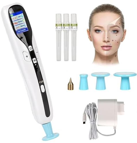 Lápiz de plasma 2 en 1 para el cuidado de la piel, eliminación de ozono y pecas, 8 niveles de intensidad, 7 cabezales, pantalla LCD, herramienta de eliminación de verrugas y lunares