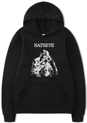 ZMCLZMD KATSEYE Hoodies Stampata Felpa A Cappuccio Retro Stile Hip-Hop Y2k Stile Assessuale Giovanile Tendenza Lana Abbigliamento Sportivo Unisex-Black||m