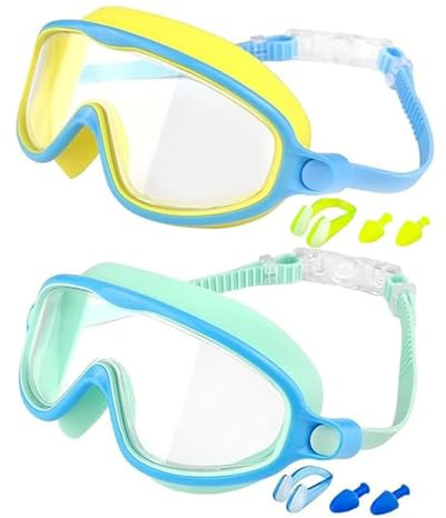 AMISENK 2 occhiali da nuoto per bambini, a prova di perdite, con tappi per le orecchie, clip per naso per ragazzi, ragazze, ragazzi, bambini, occhialini da nuoto con clip per naso inclusa
