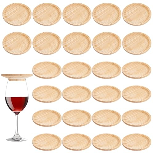 INTERWARM 26 bicchieri da vino Charcuterie da 9,8 cm, grandi tavole rotonde, in bambù, ideali anche come accessorio per antipasto o per feste di famiglia