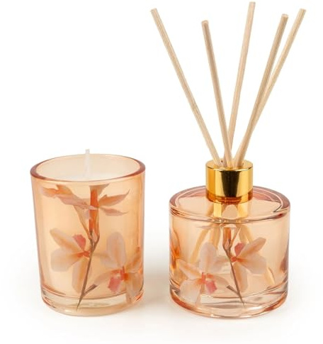 Violet and Iris Candle and Reed Diffuser Gift Set | Floral Scented Candle and Flower Diffuser for Home and Gifts