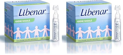 Libenar Soluzione Isotonica, Fisiologica Salina per Detersione di Naso, Occhi, Orecchie e per l'Inalazione in Aerosol, Adatto a Neonati e Bambini, Flaconcini Monouso da 5 ml, 25 Flaconcini