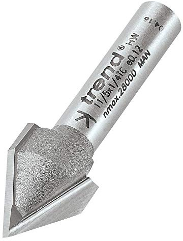 Trend 60° Chamfer V Groove Router Cutter, 1/4 Inch Shank, TCT | Ideal For Clean 60 Degree Chamfers And V Grooves, With 12.7 mm Diameter, 10.3 mm Cut Length And 1/4 Inch Shank, 11/5X1/4TC