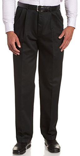 Haggar mäns Kaki twill vardagsbyxor med veckad framsida, Svart, 38W x 30L
