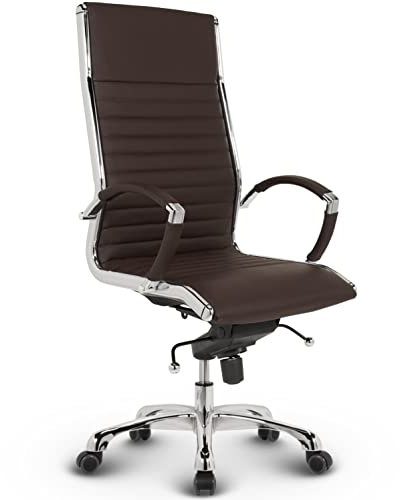 VERSEE Premium Echt-Leder Chefsessel Montreal in Braun - Ergonomischer Designstuhl für Büro und Home-Office - Sitzhöhe 46-54cm - Belastbar bis 150kg