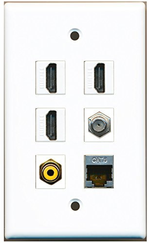 Riteav – 3 porta HDMI 1 RCA giallo 1 cavo coassiale tv- F-Type 1 Port CAT6 Ethernet piastra da muro