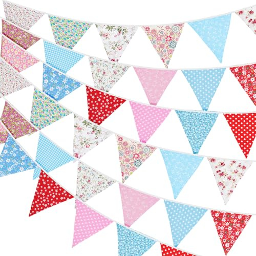 G2PLUS 10M Süße Beidseitig Wimpel Girlande Stoff: Rot und Blau | Bunting Wimpelkette, Stoffgirlande mit 36 STK Farbenfroh Wimpeln für Hochzeits Geburtstag Party,Kinderzimmer-Deko