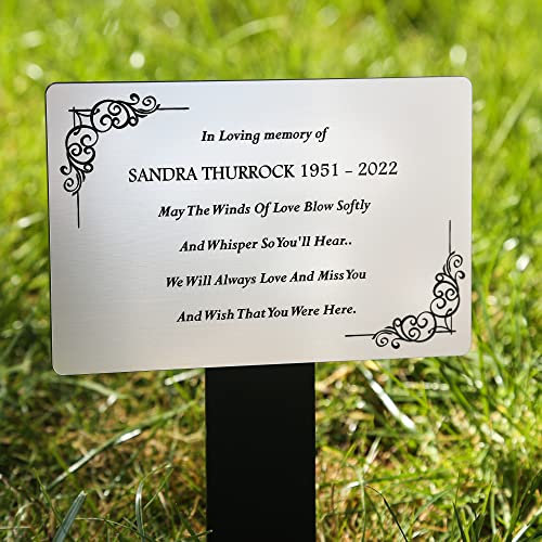 Engravity Gifts Personalised Memorial Grave Marker With Stake In Gold, Silver or Black Garden Memory Plant Marker For Outdoors Fully Weatherproof