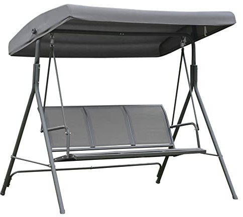 Outsunny 3 Seater Swing Chair, Garden Swing Bench with Canopy, Breathable Mesh Seat and Heavy Duty Steel Frame for Patio, Yard, Grey