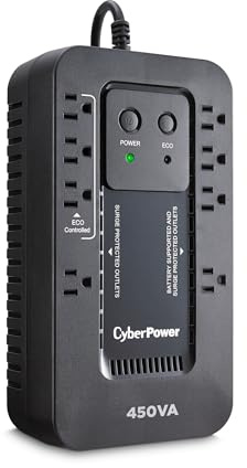 CyberPower EC450G Ecologic Battery Backup & Surge Protector UPS System, 450VA/260W, 8 Outlets, ECO Mode, Compact Uninterruptible Power Supply