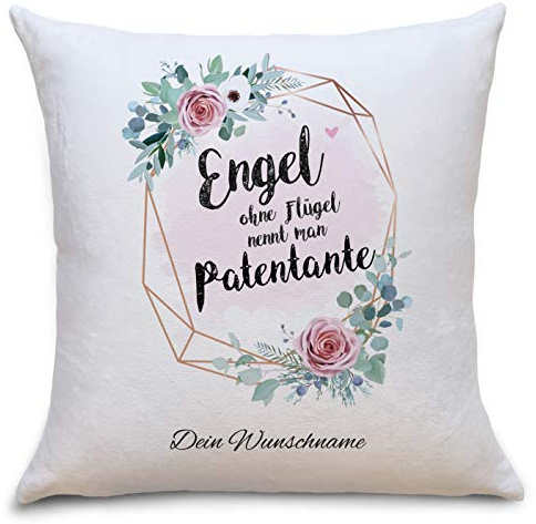 OWLBOOK Engel Patentante Flauschige Kissenhülle mit Sprüchen Personalisiert mit Namen Geschenke Geschenkideen für Patentante Patin zum Geburtstag