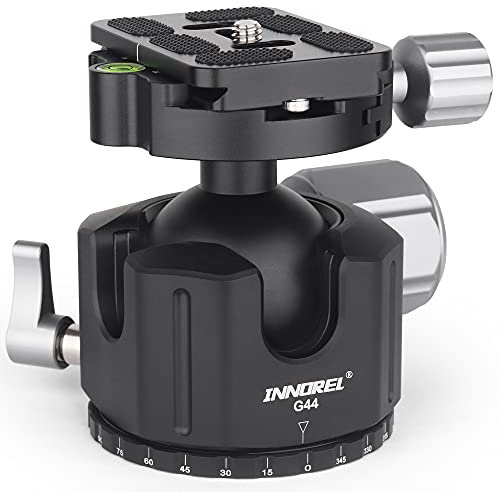 INNOREL G44 Low Profile Tripod Ball Head Panoramic CNC Metal Camera Tripod Ballhead with 1/4 Arca Swiss Universal Quick Release Plate for Tripods,Monopod,DSLR Cameras,Camcorder,Max Load 55lb/25kg