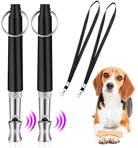 QIUDI Hundepfeife [2 Stücke], Professionelle Ultraschall-Hundetrainingspfeife mit mit Schlüsselband Hund Training Kit und verstellbaren Frequenzen Trainingshilfe