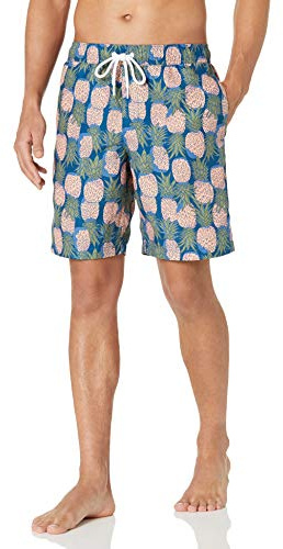 Amazon Essentials Herr 23 cm snabbtorkande badbyxor, marinblå persika anastryck, X-Large