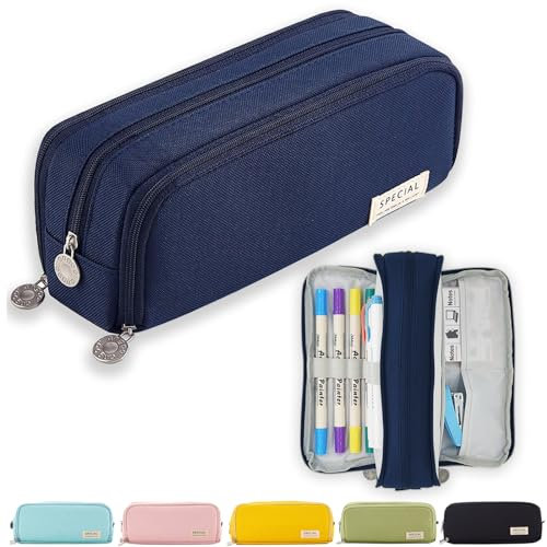 X SIM FITNESSX Federmäppchen Federtaschen Teenager Mädchen Mäppchen Etui Stifte 3 Fach, Große Kapazität Pencil Case für Schule & Büro (Dunkle Blau)