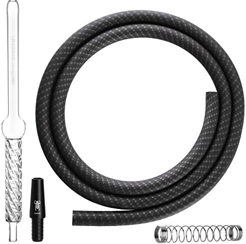 Kaya Shisha Schlauch Set [4-teilig] mit Glas-Mundstück, Silikonschlauch [150cm] Knickschutz und Schlauchadapter (Arctic Carbon 2)