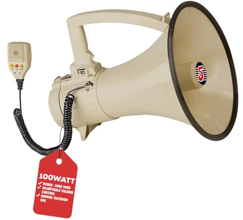 5 Core Megaphone 100W Bull Horn Professional PA Speaker w 2000 Yards Range Loud Siren Voice Amplifier USB/SD/3.5mm Aux Portable Megafono - 3501 USB