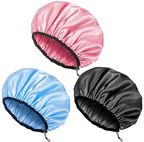 Auban Shower Cap for Women, Adjustable Reusable, Extra Large, Double-Layer Waterproof Bathing cap, Waterproof Exterior, EVA Lining, Hair Cap for All Hair lengths, 3 Colors