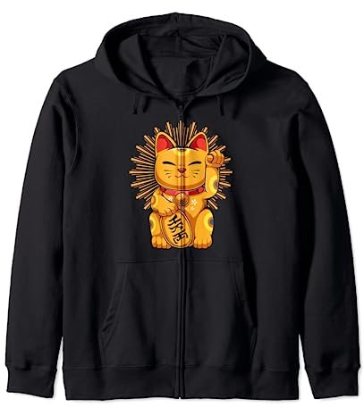 Maneki Neko Chat chanceux japonais Kawaii Koban Feng Shui Sweat à Capuche
