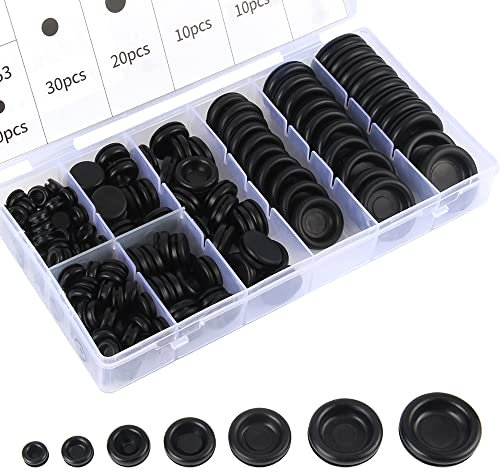 170 pezzi Passacavi in Gomma, Tappi in Gomm Gommino in gomma per Pressacavi Auto Anello di Tenuta Cablaggio Guarnizione - Nero