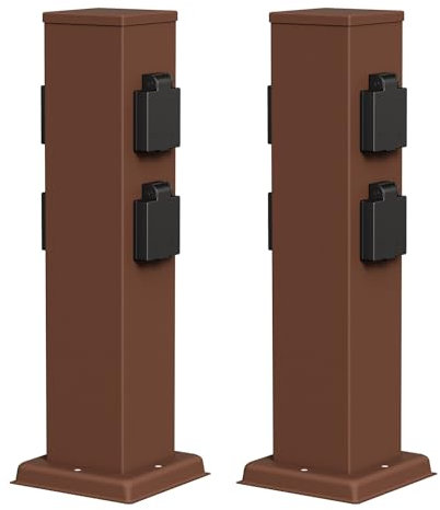 ledscom.de 2 prese da giardino a colonna POLLY per esterni, IP44, 4 vie, acciaio inox, marrone, quadrate, 40 cm
