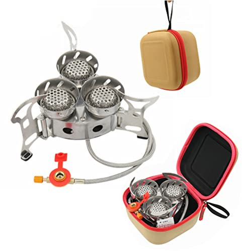 KKPLZZ Stufa da campeggio portatile antivento, mini stufa a gas da 11000 W con convertitore adattatore e custodia per il trasporto, bruciatore a gas per esterni campeggio e picnic