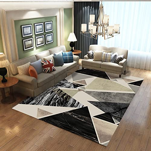 Teppich mädchen Teppich kinderzimmer Baby spielteppich Schwarz grau Creme marmor textur geometrisches dreiecksmuster Teppich babyzimmer 200x300cm