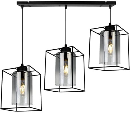 Light-Home Hella Cage Hängelampe - Deckenlampe für Wohnzimmer Schlafzimmer und Esszimmer- Pendelleuchte aus Metall und Glas - E27 - Graphit - 3-Flammig- Lang