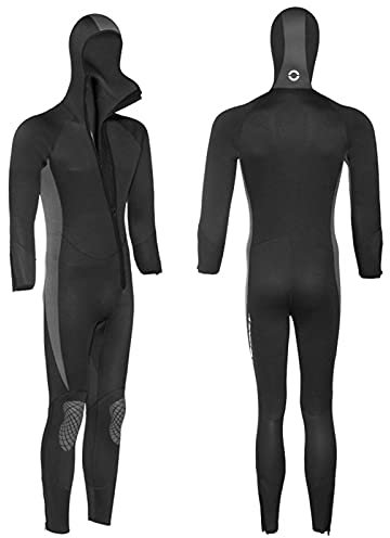 Herren Overall mit Kapuze, Neopren, 5 mm, Winter, Front, Reißverschluss, Ultra Stretch, Thermo-Overall, langärmlig, Tauchanzüge für Unterwasser-Schwimmen, Schwarz, XXL