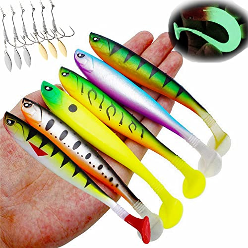 Njord Kalastus Gummifische Zander Köder 6 Stück 12,5 cm 10g | Mit Hakentaschen für Standard Jigkopf und auch Offsethaken | Raubfisch Köder Set in fängigen Farben | Gummifische Hecht Zander Köder
