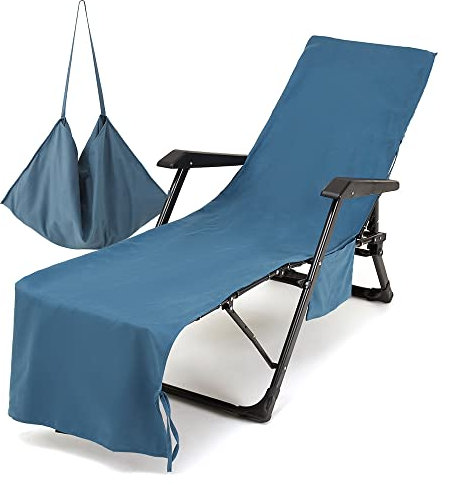 Morbuy Funda para Toallas para Tumbonas de Playa, Color sólido Funda para Silla de Playa de Microfibra con Bolsillos Laterales, para Tumbonas de Jardín, Piscina, Tomar El Sol (Azul Oscuro 1)