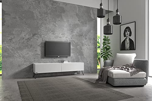 Wuun® TV-Board Lowboard Wohnwand TV-Bank Somero / 140cm / Weiß-Matt/Haarnadel Schwarz