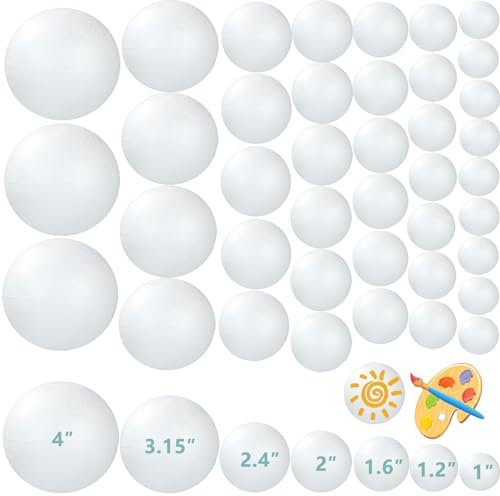 220 palline di polistirolo da 3,5 a 10,2 cm, 7 misure, colore bianco, palline di polistirolo di dimensioni assortite, per artigianato e arte, progetti domestici e scolastici, decorazioni per la casa e