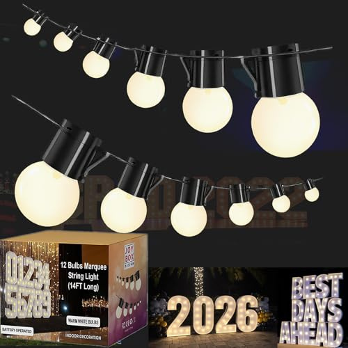 String Lights Marquee Light Up Letters Numbers 3 4 Foot Tall 12FT with 12 Battery Operated LED Bulbs G40 for Indoor Outdoor Party Wedding Christmas Decorations