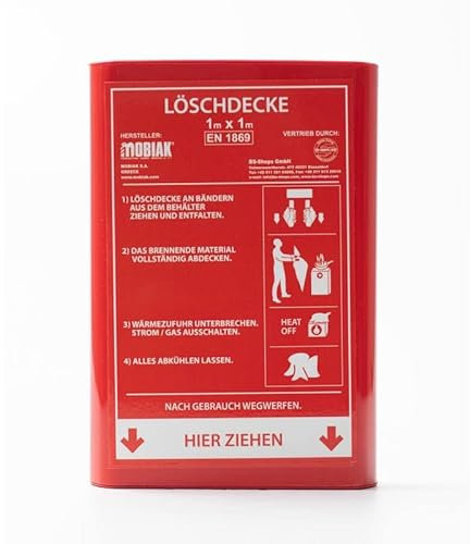 Löschdecke 100 x 100 cm | EN/DIN 1869/2001 | Brandschutzdecke | Problemlose Branderstickung | Feuerdecke | Branddecke | Feuerschutzdecke