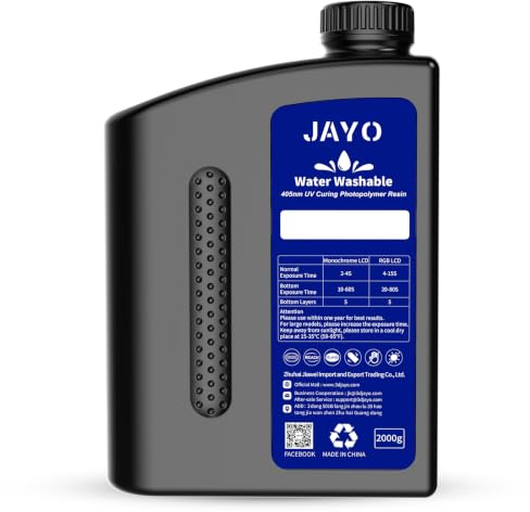 Water Washable Resin 2KG, JAYO 3D Drucker Resin Wasser Abwaschbar, 405nm UV Standard Rapid Photopolymer Harz für 4K/6K/8K LCD/DLP/SLA 3D Printer, Hohe Präzision, Geringer Geruch, Grau 2000g