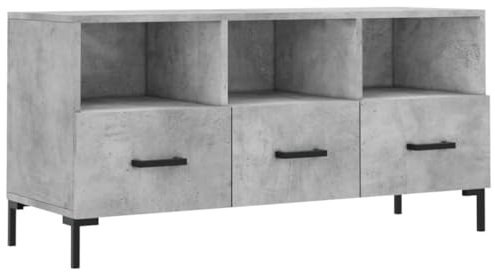 vidaXL TV Cabinet - Concrete Grey Engineered Wood Stand with Three Drawers and Compartments, Iron Legs