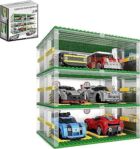 Parking Garage pour Speed Champions Voiture de Course, DIY 3 Niveaux Parking Display Case Jouet de Construction - La Maquette de Voiture n'est Pas Incluse