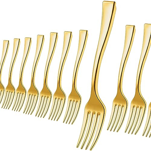 Hushee 300 Pcs Plastic Mini Plastic Forks Bulk 4 Inch Disposable Mini Appetizer Forks Tasting Fork Cutlery for Dessert Party Wedding Catering Fruit Cake(Gold Color)
