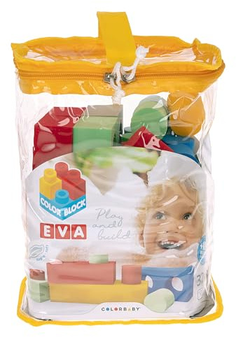 ColorBaby Color Block - Blocchi costruzione bambino Foam, 32 pezzi gommose colorate, varie forme, set di pezzi a incastro, giocattoli didattici 18 mesi, 47201