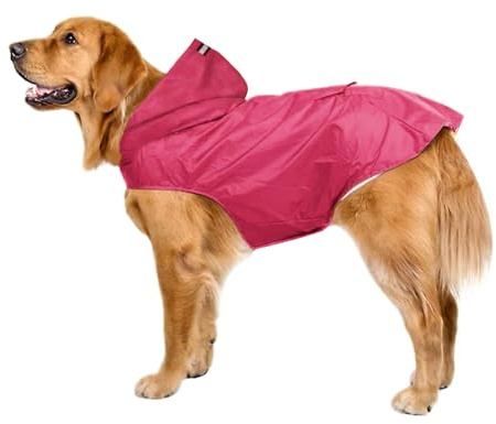 Voarge Impermeable para Perros, Chubasquero para Perros Medianos y Grandes con Capucha, Abrigo Impermeable Poncho de Lluvia con y Tira Reflectante para Perros Pequeños medianos (3XL, Rojo)