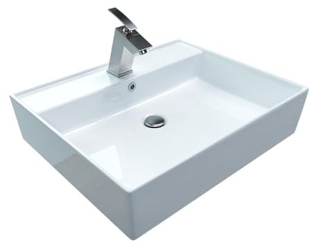 Design Waschtisch Waschbecken Aufsatzwaschbecken Keramikwaschbecken CL 55x45cm Waschplatz mit Armaturenloch und Überlauf