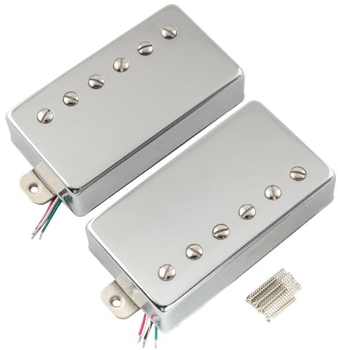 Musiclily Pro LP-CMHA Alnico 5 Covered Humbucker Tonabnehmer Hals Steg Pickups Set 7,5K/16K für Les Paul SG Style E-Gitarre, Chrom