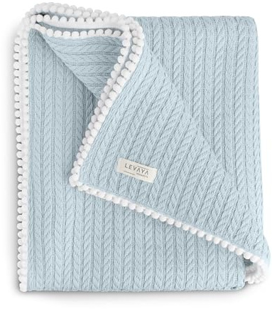 Levaya Products Babydecke 120x90 cm Bio-Baumwolle | Kuscheldecke für Neugeborene & Kinder | Strickdecke atmungsaktiv & weich | Geschenk zur Geburt & Taufe | Oeko-Tex Zertifiziert Blau